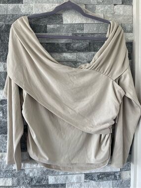 Good American Bone (Cream) Off-Shoulder Draped Top — 2XL